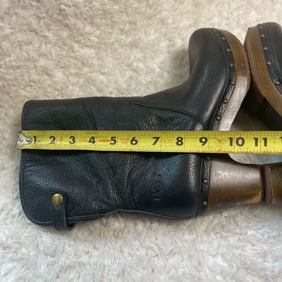UGG Cora Lynn fold over leather black sheepskin lining clog boots size 9 - Picture 10 of 16